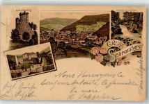 78144 W7230 Schramberg 1901 Lithographie Ruine Nippenburg Gräfl. Schloss Wasserfall Lauterbach-Tal