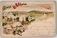 59755 W5760 Neheim-Hüsten 1898 Gebrauchsspuren Kath. Kirche Denkmal Hotel Frieling Ev. Kirche Litho