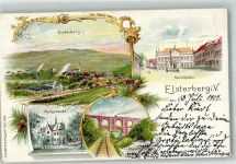 07985 O6603 Elsterberg , Vogtl 1909 Lithographie Marktplatz Post Elsterthalbrücke