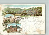 08294 O9407 Lößnitz 1900 Gebrauchsspuren Marktplatz Postamt Rathaus Lithographie