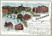 39606 O3540 Osterburg Altmark 1899 Lithographie Nicolai-Kirche Pädagogium Wassermühle Lehrer-Seminar