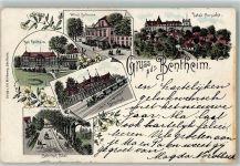 48455 W4444 Bad Bentheim 1897 Lithographie Hotel Bellevue Bahnhof-Allee Bahnhof Eisenbahn
