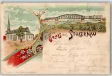 31592 W3078 Stolzenau , Weser 1898 Lithographie Kirche Weserbrücke