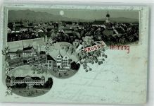 88069 W7992 Tettnang 1898 Lithographie / Mondschein Bahnhof Schloss Tor