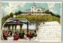 01445 O8122 Niederlössnitz 1899 Lithographie Gasthaus Friedensburg Veranda