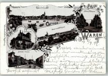 17192 O2060 Waren 1897 Lithographie Georgenkirche Güstrower Strasse Blick auf Tiefwaren