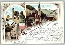 72160 W7240 Horb am Neckar 1896 Lithographie Schütte Marktbrunnen Stadtkirche