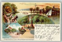O1162 Friedrichshagen Gruss aus Müggelsee mit Mermaid Nixe Lithographie / Künstlerkarte