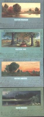 Grußkarten Die Tageszeiten um 1900 , Serie mit 4 AK Tag