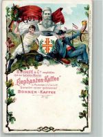 Elephanten Kaffee + Turnvater Jahn Kaffeewerbung 1900 Lithographie / Künstlerkarte