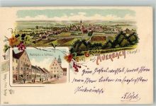 91275 W8572 Auerbach i.d.OPf. 1899 Lithographie Marktplatz Rathaus Velag Ottmar Zieher-München