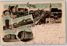 04808 O7250 Wurzen 1905 Lithographie Wasserturm Kgl. Gymnasium Jäger-Kaserne Das alte Schloss