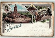 06567 O4712 Kyffhäuser 1897 Gebrauchsspuren Denkmal Reiter-Standbild Barbarossa-Saal Lithographie