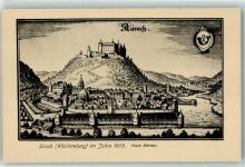 72574 W7432 Urach Bad Urach Künstlerkarte Im Jahre 1663 nach Merian Wappen Turm Kirche