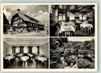 78141 W7741 Schönwald im Schwarzwald Foto AK Hotel Hirschen Gastraum Kamin Liegewiese Auto