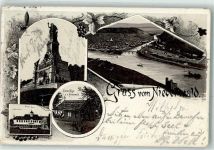 65385 W6220 Niederwald , Jagdschloß 1897 Lithographie Vorläufer Gruss vom Niederwald Denkmal Eremitage Jagdschloss Schiff Reben