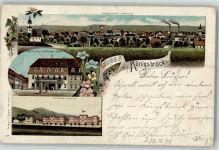 01936 O8293 Königsbrück 1897 Lithographie Hotel zum schwarzen Adler Artillerie-Kaserne