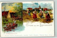 03096 O7502 Burg , Spreewald Lithographie Kornernte Spreewälder Trachten Spreekahn Forsthaus Kannomühle