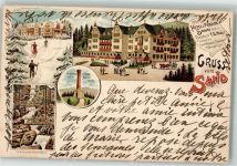 77830 W7582 Bühlertal 1897 Gebrauchsspuren Lithographie Gretelbach Wasserfälle FriedrichTurm Hotel Pension Sand