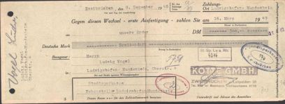 W6660 Zweibrücken , Pfalz Wechsel von 1949 Kotte GmbH Bank KEINE AK