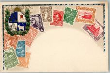 Montevideo Lithographie Wappen Briefmarkenkarte