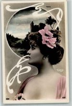 Frauenschönheit Jugendstil Blüten im Haar S.I.P. Serie 1889 Reutlinger (Paris) Fotomontage AK
