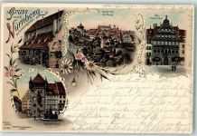 90402 W8500 Nürnberg 1898 Lithographie Hallertor Burg Peller Haus Nassauer Haus Gasthaus Bratwurstglöcklein