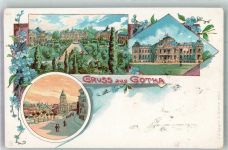 99867 O5800 Gotha , Thür Lithographie Schloss Friedenstein Hauptmarkt mit Rathaus