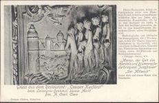 W4190 Kleve Kleve, Restaurant Großer Kurfürst, mythologische und biblische Stuckarbeiten, Gruß aus, Reliefarbeiten,Ottmar Zieher Reliefdruck um 1900