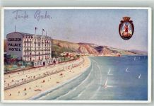 06500 Menton 1928 Foto AK Hotel Carlton Palace Strand Schwimmbad