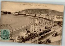 San Sebastian Donostia 1912 Foto AK Straßenbahn Schwimmbad Strand Marke Bildseitig