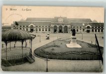 Mons 1915 Foto AK Bahnhof Denkmal Feldpost WK I