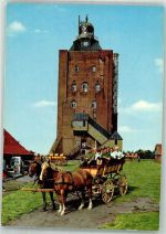 27499 W2000 Neuwerk Insel Foto AK Wattwagen vor dem Leuchtturm