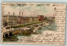W2000 Hamburg Alter Jungfernstieg Straßenbahn Elbeschiff 1900 Lithographie