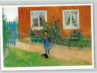 Brita mit schwarz weisser Katze Sonnenblumen Gemälde Carl Larsson AKU2 Künstler
