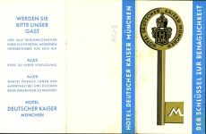 W8000 München Hotel Deutscher Kaiser, 3-fach Klappkarte ca. 13,6 x 7,1cm Gastronomie KEINE AK