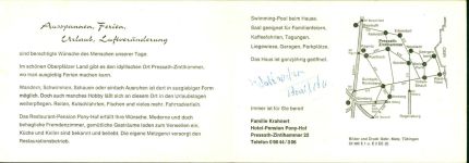 W8487 Pressath Restaurant - Pension "Pony - Hof", 2-fach Klappkarte Gastronomie KEINE AK