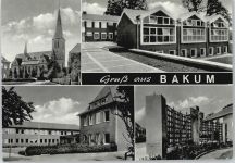 49456 W2849 Bakum , Kr Vechta - Kirche Haus Baum Denkmal Kreuz
