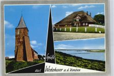 25881 W2251 Westerhever - Kirche Fluss Brücke