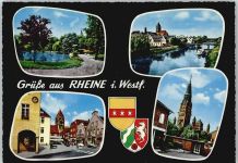 48429 W4440 Rheine - Fluss Schiff Brücke Straße Auto Fußgänger