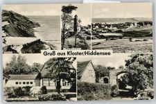 18565 O2346 Kloster , Hiddensee - Gesamtansicht, Leuchtturm, Gerhart-Hauptmann-Haus, Klostermauer AKU2