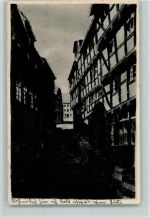 W6407 Schlitz Stadtberg mit Blick auf das Rathaus Kohlezeichnung sign. K. Winkel Winkel, K. Künstlerkarte