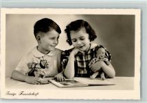 Spielezug - Innige Freundschaft - Kinderpoesie, Buch lesen Puppe 1938 Foto AK