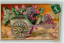 Amitie Sincere - Blumenkarren AK Blütenbild 1911 Prägedruck