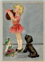Kind Ostern Hund sign. ITA AK Puppe Künstlerkarte