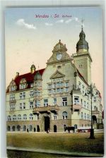 08412 O9620 Werdau , Sachs - Rathaus Pferdefuhrwerk Straßenlaterne