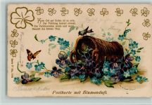 Blumenduft - Serie 77 Nr. 1154 - Schmetterling, Vergissmeinnicht , Gedicht AK Duftkarte Lithographie