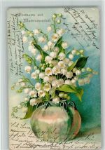 Maiblumenduft - Blumenvase mit Maiglöckchen AK Verlag Schmidt AK Duftkarte Lithographie