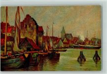 Nr. 1201 von W. Hoy - Alter Hafen mit Fischerbooten AK Degi Künstlerkarte