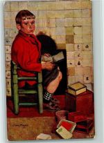 sign Claus Meyer - Junge mit Schatullen , Tucks AK Nr. 1204 Spielzeug Künstlerkarte